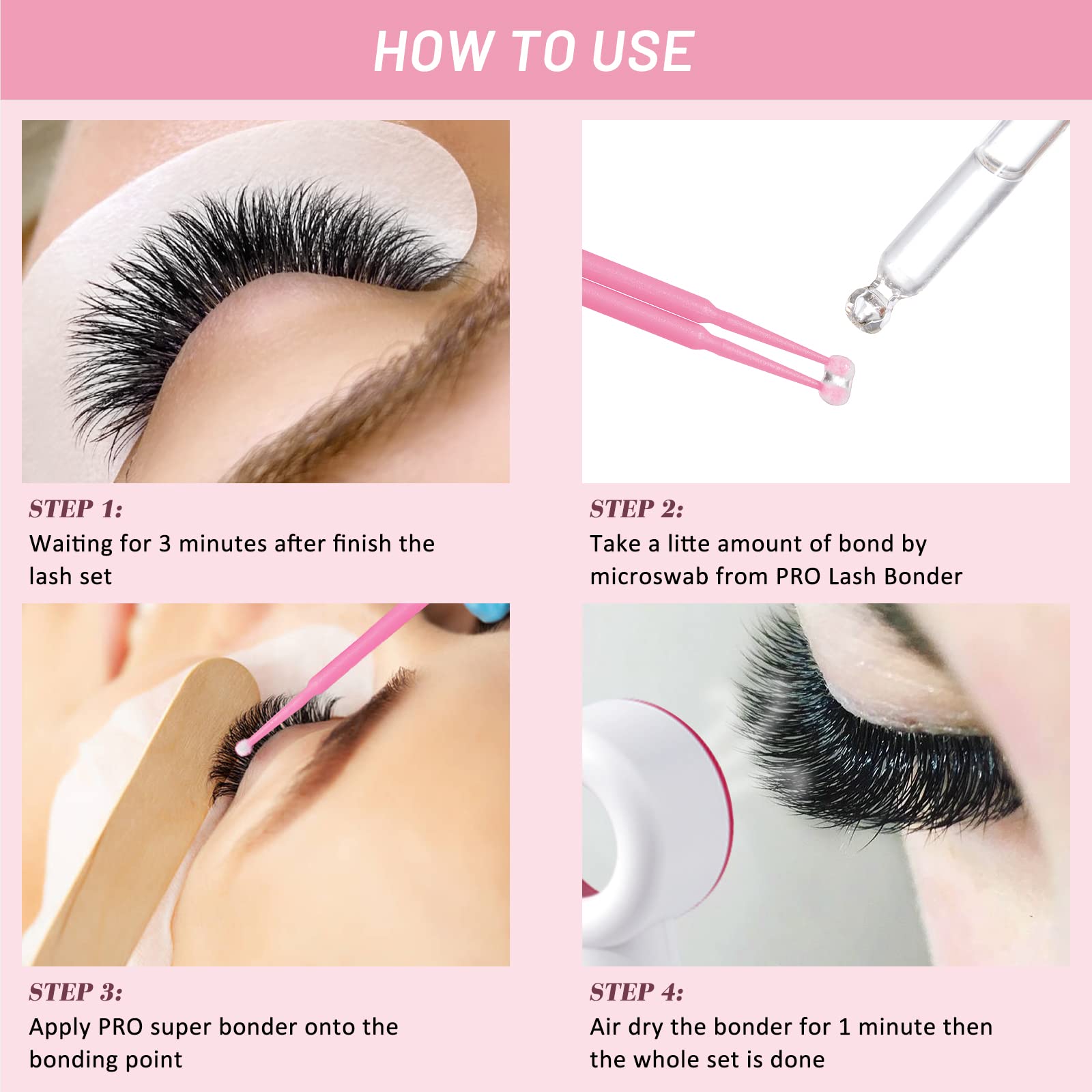 PRO Lash Bonder for Eyelash Extensions Super Bonder Glue Accelerator with 10Pcs Cotton Swab Lash Extension Sealant Longer Retention Waterproof Oil-Proof Special Dropper Design for Dose Control 15ml