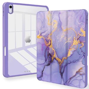 Feams Case for iPad Air 11-inch M2 (2024), iPad Air 5th Generation Case, iPad Air 5th/4th 10.9 Inch 2022/2020 Case Clear Back with Auto Sleep & Pencil Holder for iPad Air 5/4, Purple Gold Marble