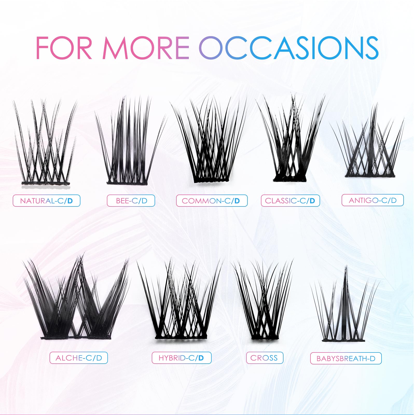 LANKIZ DIY Eyelash Extension,Lash Clusters Individual Lash Extensions, Wide Wsipy Cluster, Soft and Lightweight 10-20mm Mix Resuale Wide Band Cluster Lashes for Home use (Hybrid)