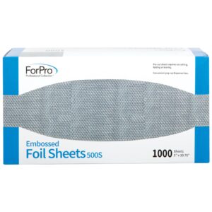 ForPro Professional Collection Embossed Foil Sheets 500S, Aluminum Foil, Pop-Up Foil Dispenser, Hair Foils for Color Application and Highlighting Services, Food Safe, 5" W x 10.75" L, 1000-Count