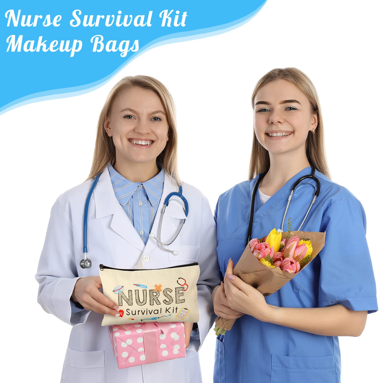 26 Pieces Nurse Survival Kit Cosmetic Bag Funny Gift for Nurse Practitioner Makeup Toiletry Nurse Bag Nurses Week Gifts Travel Zipper Nurse Pouch for Nurses School Birthday Teens Girls Accessories,