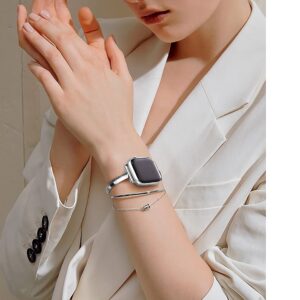 PlusRoc Stainless Steel Band Compatible with Apple Watch Band 38mm 40mm 41mm 42mm(Series 10) iWatch SE Series 10 9 8 7 6 5 4 3 2 1, Slim Versatile Bangle Bracelet for Women, Silver