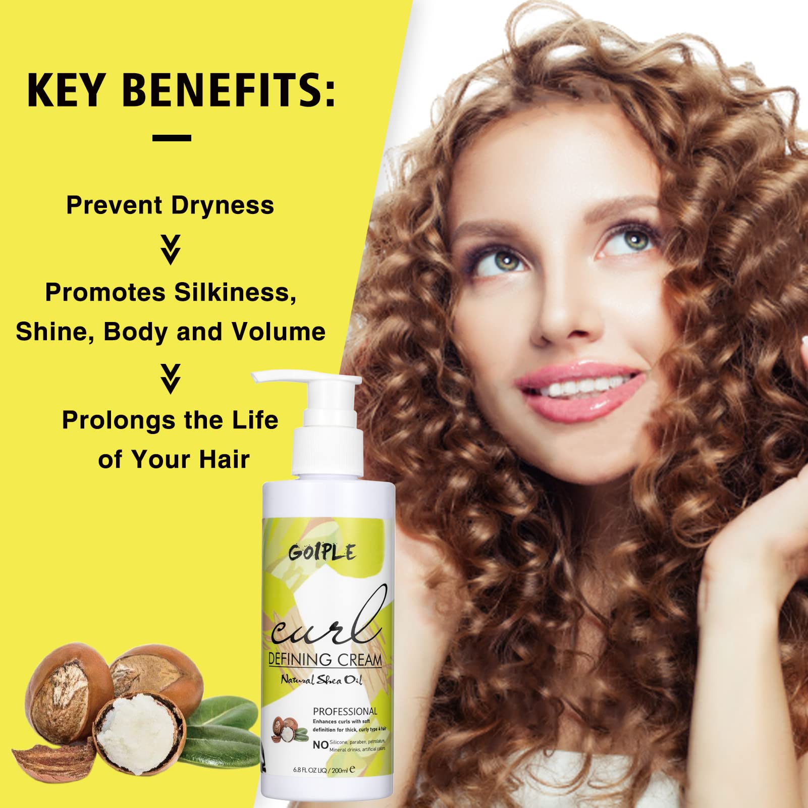 Curl Defining Cream - Curling Perfection for Wavy Hair, Anti-Frizz Hair Smoothing Cream to Define All Natural Curl Types and Textures with 9 Row Brush