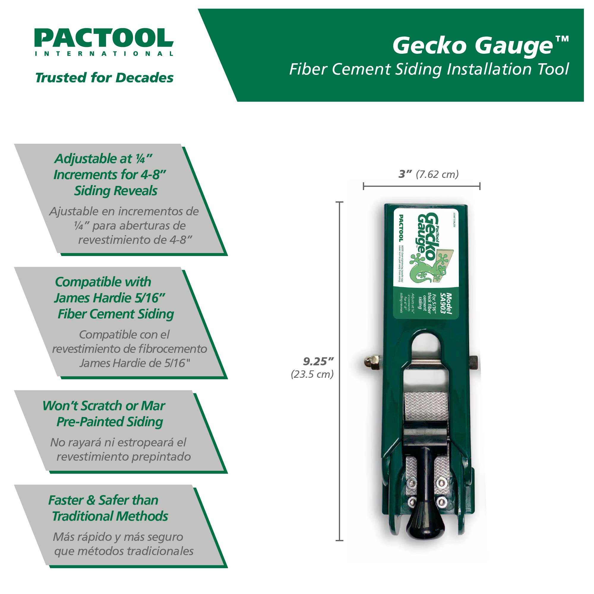 PacTool SA90338 Gecko Gauge - LP Siding Mounting Block Tool & SA903 Gecko Gauge - Siding Mounting Kit for Fiber Cement Installation - Compatible with 5/16-Inch Siding