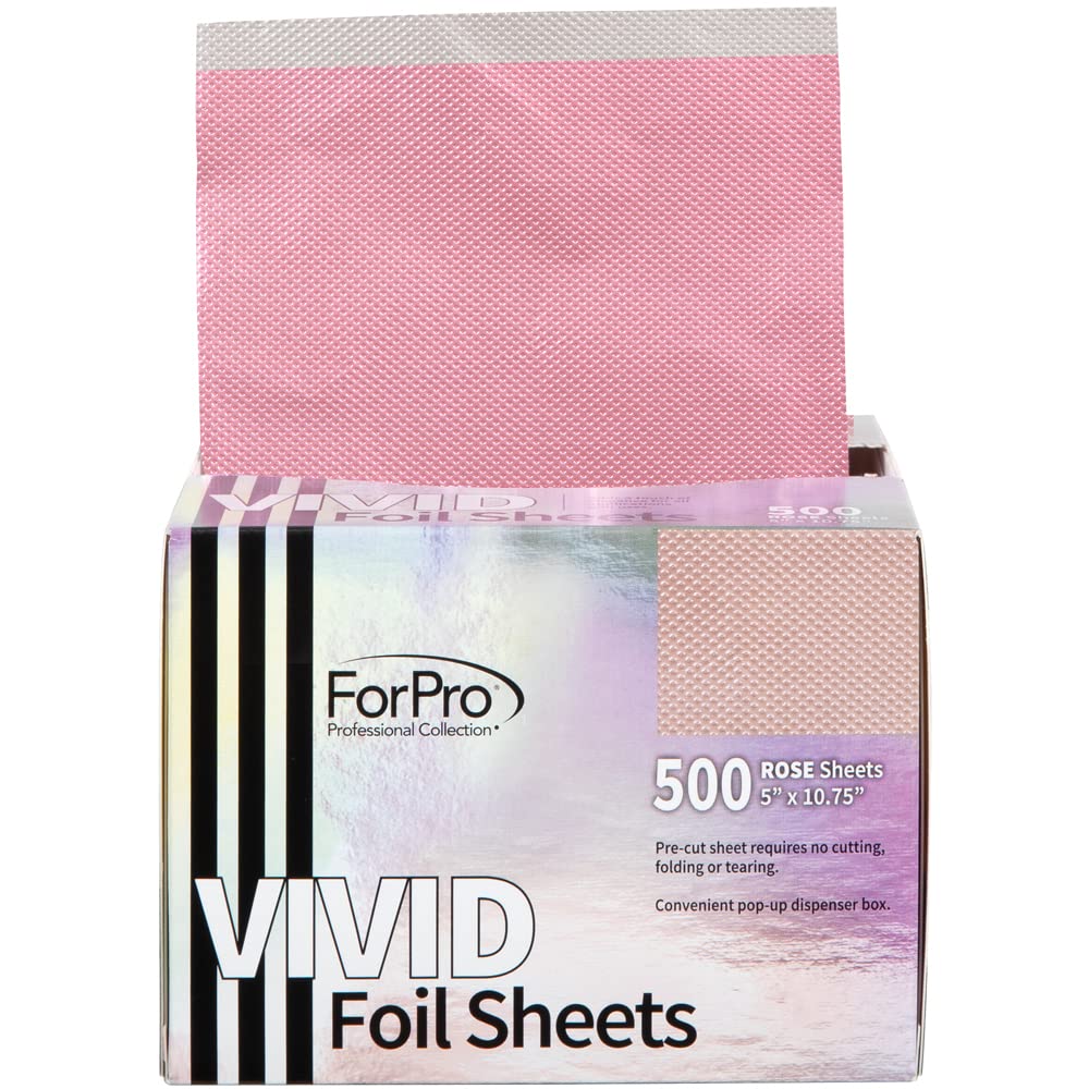 ForPro Professional Collection Vivid Rose Embossed Foil Sheets, Aluminum, Pop-Up Foil Dispenser, Hair Foils for Color Application & Highlighting Services, Food Safe, 5” W x 10.75” L, 500-Count