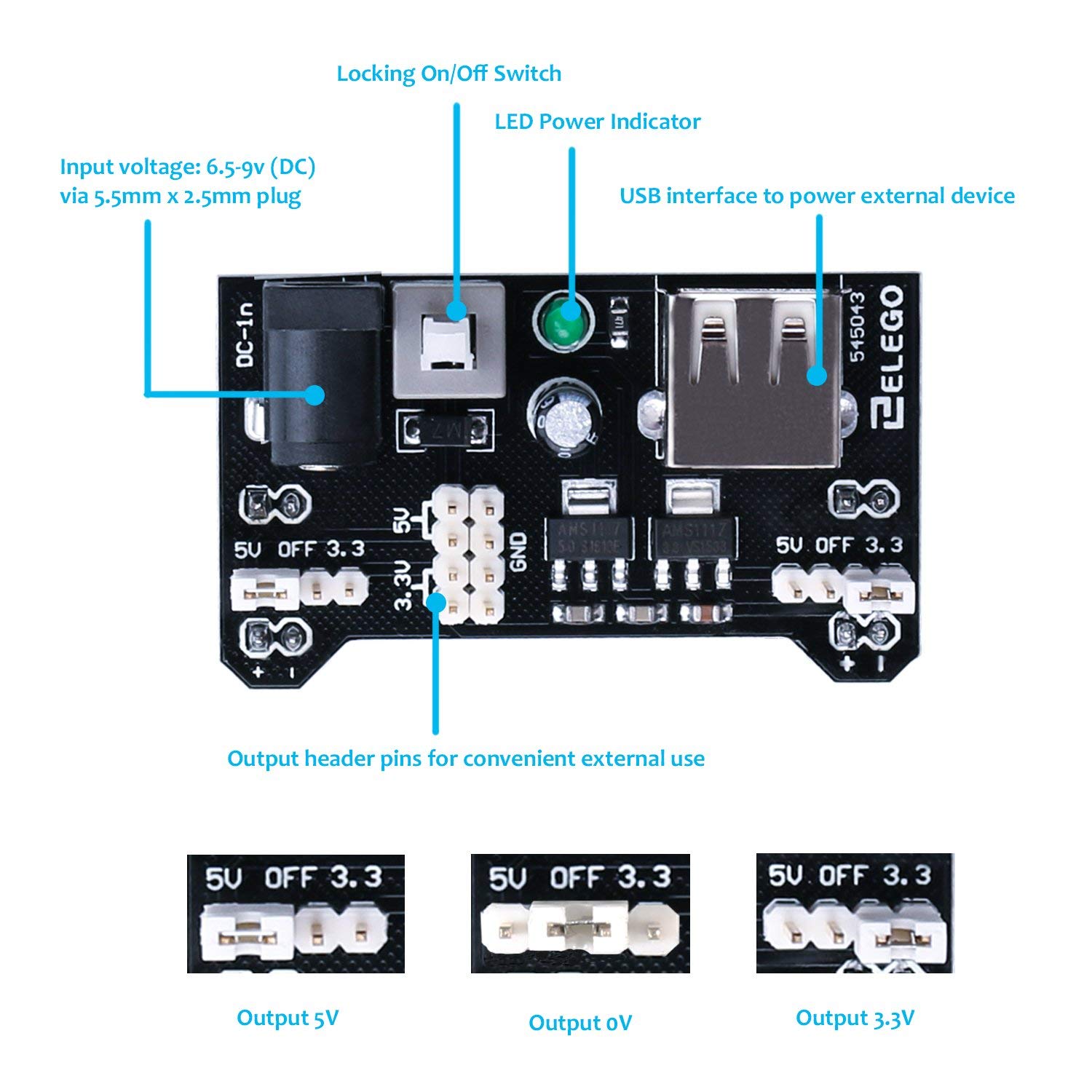 ELEGOO Upgraded Electronics Fun Kit w/Power Supply Module, Jumper Wire, Precision Potentiometer, 830 tie-Points Breadboard Compatible with Arduino, STM32