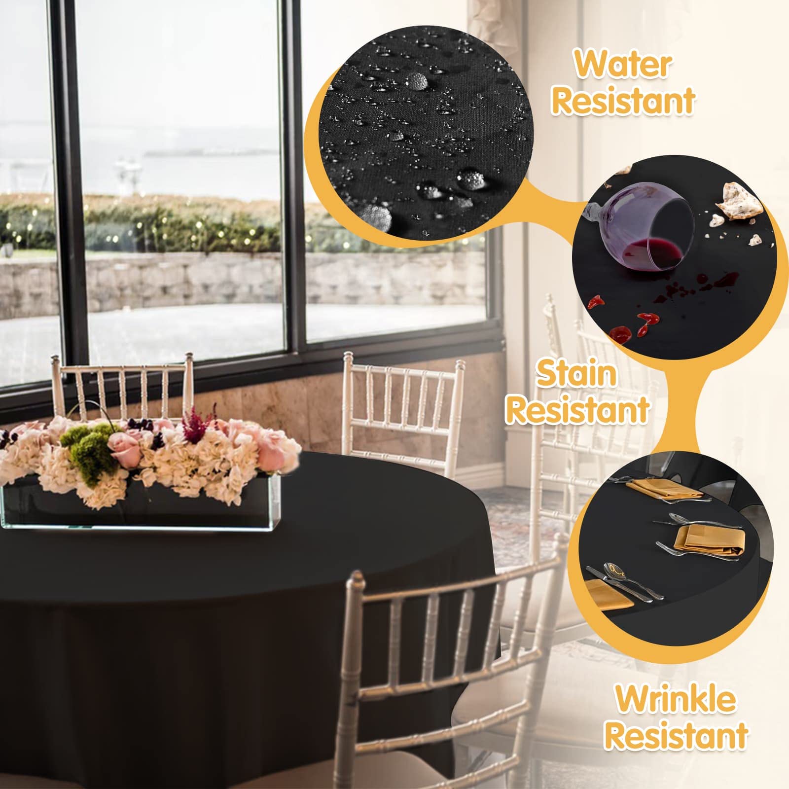 BRILLMAX 6 Pack Black Round Tablecloths 120 Inch - Circle Bulk Linen Polyester Fabric Washable Table Clothes Cover for Wedding Reception Banquet Birthday Party Buffet Restaurant