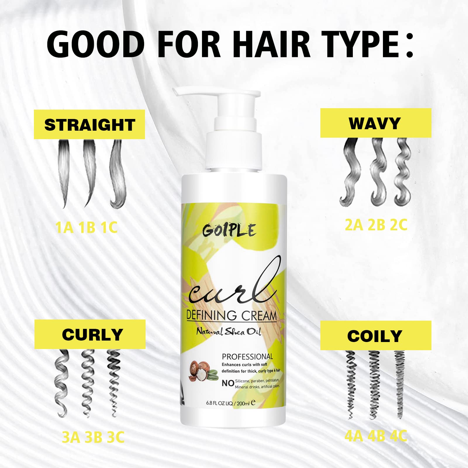 Curl Defining Cream - Curling Perfection for Wavy Hair, Anti-Frizz Hair Smoothing Cream to Define All Natural Curl Types and Textures with 9 Row Brush