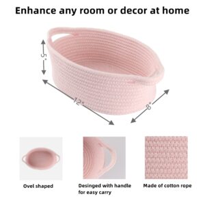 XUANGUO Small Woven Basket Cute Oval Cotton Rope Gifts Basket with Handle Empty Baby Wicker Storage Basket nursery Box Bin kids organizer Cat Dog toy basket Easter Basket light pink