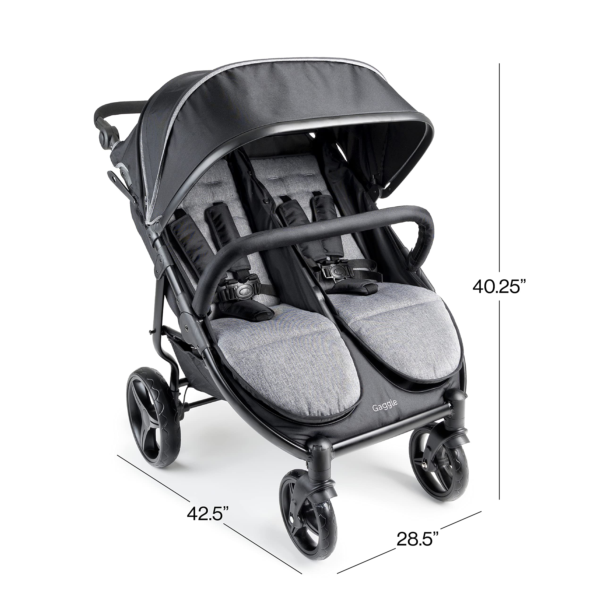 Gaggle by Foundations Roadster Duo Side by Side Double Stroller, Easy to Fold & Maneuver Lightweight Compact Stroller, Black