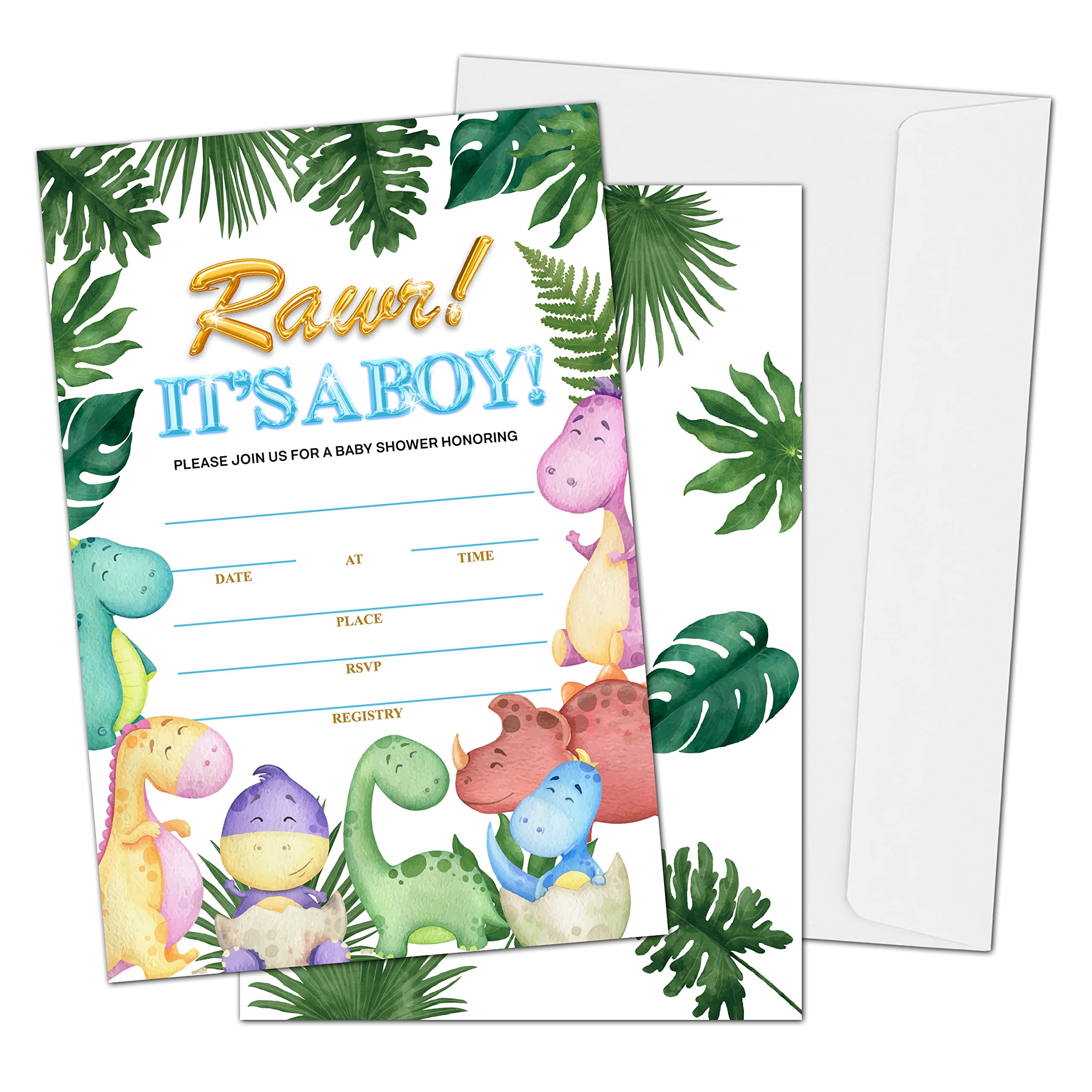 HEZNZXQ Baby Shower Invitations for Boy, Safari Jungle Fill-in Invites, 4x6 Double-sided Cards, 25 Sets with Envelopes