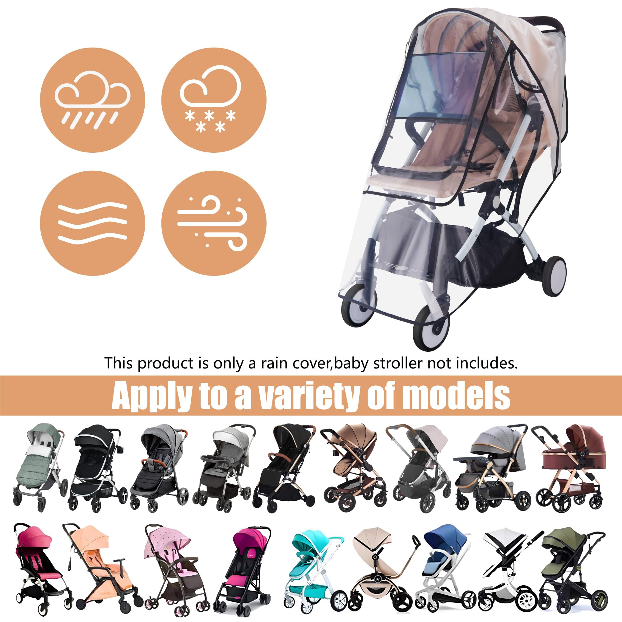 Bemece Stroller Rain Cover, Universal Stroller Accessory, Baby Travel Weather Shield for Summer, Windproof Waterproof, Protect from Dust Snow - Double Protection