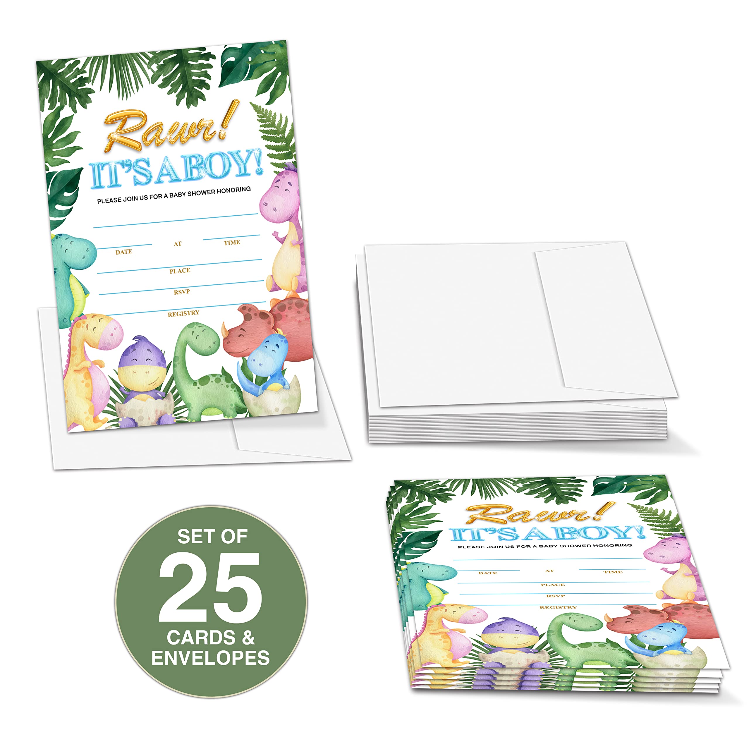 HEZNZXQ Baby Shower Invitations for Boy, Safari Jungle Fill-in Invites, 4x6 Double-sided Cards, 25 Sets with Envelopes