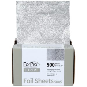 forpro professional collection expert embossed foil sheets 500s, aluminum foil, pop-up foil dispenser, hair foils for color application and highlighting services, food safe, 5"w x 10.75"l, 500-count