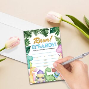 HEZNZXQ Baby Shower Invitations for Boy, Safari Jungle Fill-in Invites, 4x6 Double-sided Cards, 25 Sets with Envelopes