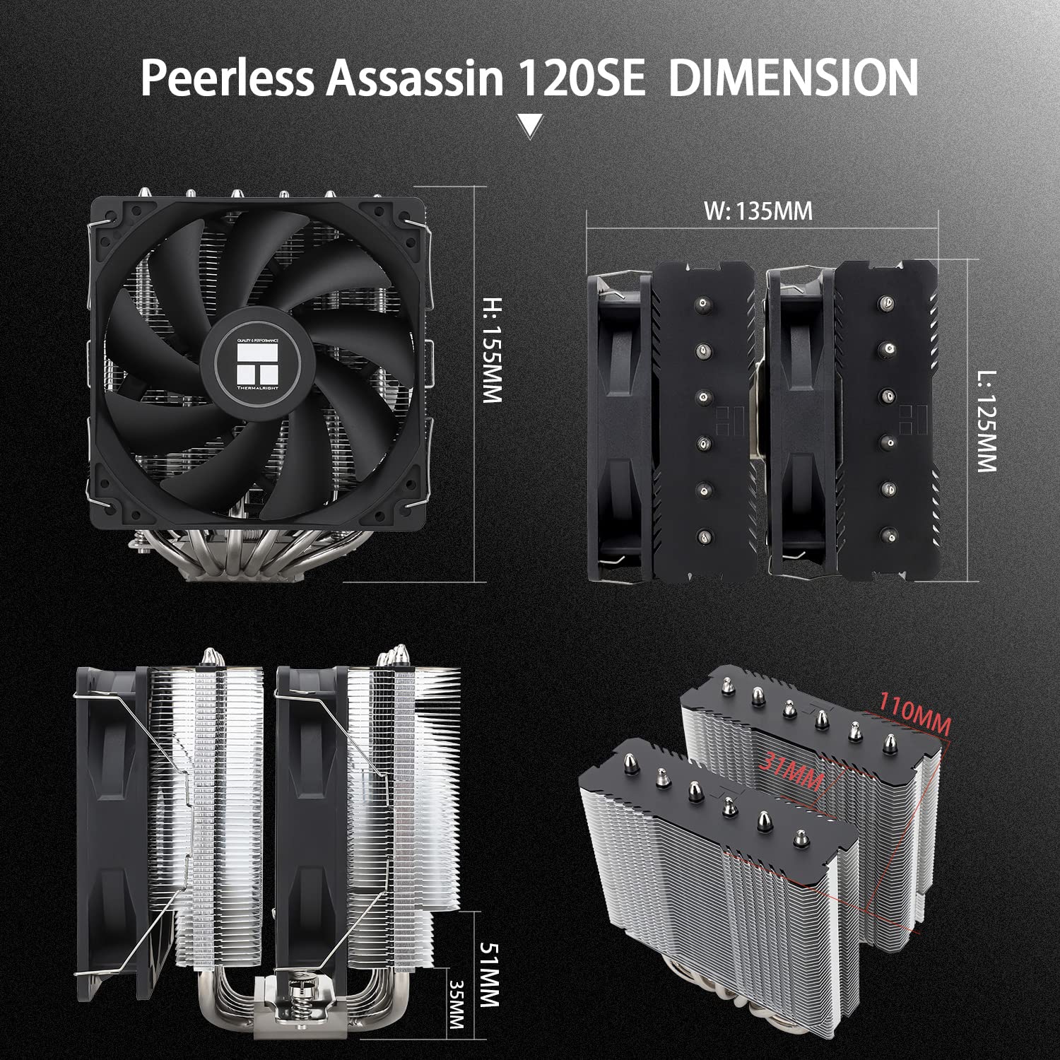 Thermalright Peerless Assassin 120 SE CPU Air Cooler, PA120 SE, 6 Heat Pipes, Dual 120mm TL-C12C PWM Fan, Aluminium Heatsink Cover, AGHP Technology, for AMD AM4/AM5 Intel 1700/1150/1200