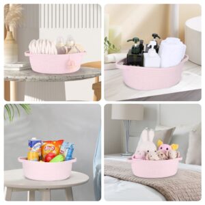 XUANGUO Small Woven Basket Cute Oval Cotton Rope Gifts Basket with Handle Empty Baby Wicker Storage Basket nursery Box Bin kids organizer Cat Dog toy basket Easter Basket light pink