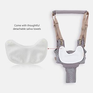 Baby Walking Harnesses, Webbing Mesh Lightweight Sweat Absorbing Adjustable Detachable Crotch Pad Handheld Toddler Walk Assistant Belt for 8-24 Months 5-20kg Baby(Grey- Mesh)