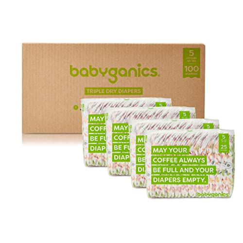 Babyganics Size 5, 100 count, Absorbent, Breathable, Triple Dry Protection Diapers