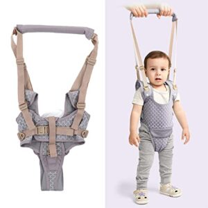 Baby Walking Harnesses, Webbing Mesh Lightweight Sweat Absorbing Adjustable Detachable Crotch Pad Handheld Toddler Walk Assistant Belt for 8-24 Months 5-20kg Baby(Grey- Mesh)