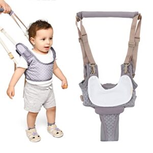 Baby Walking Harnesses, Webbing Mesh Lightweight Sweat Absorbing Adjustable Detachable Crotch Pad Handheld Toddler Walk Assistant Belt for 8-24 Months 5-20kg Baby(Grey- Mesh)