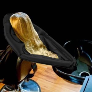 Inflatable Shampoo Funnel Cape for Washing Hair in Any Chair and Basin. Black Portable Tray Device to Use in Salon, at Home, Nursing Home or Hospital to Help Keep Clothes Dry! Pump Included!