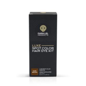 Parallel Products - Luxe Color (Dark Brown) - Cream Hair Dye - 25mL - Tint for Professional Spot Coloring - With Cream Developer, Mixing Dish and Application Brush - Covers Grey Hair - Root Touch Up