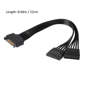 J&D 15 Pin SATA Power Cable Bundle, 15 Pin SATA Power Extension Cable and 15 Pin SATA Power Y Splitter Cable, Male to Female