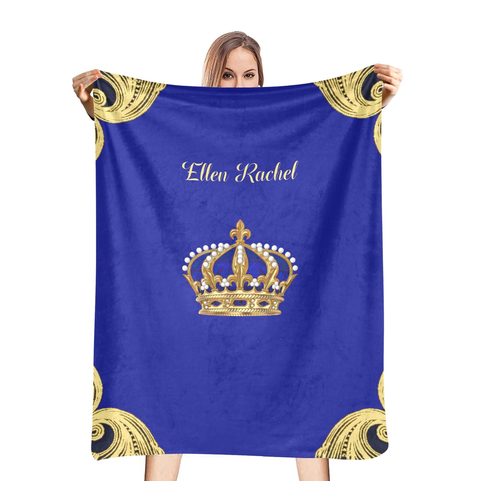 Jewelry Prince Crown Blue Golden Personalized Baby Blanket for Girl Boy Soft Warm Newborn Throw Naps Swaddle Custom Blanket 30X40 in