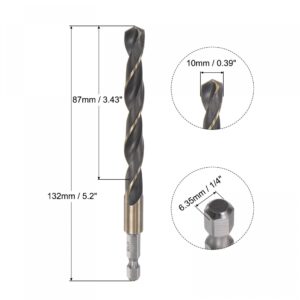 uxcell High Speed Steel Hex Shank Twist Drill Bit, 10mm Drilling Dia with 1/4 Inch Hex Shank 132mm Length