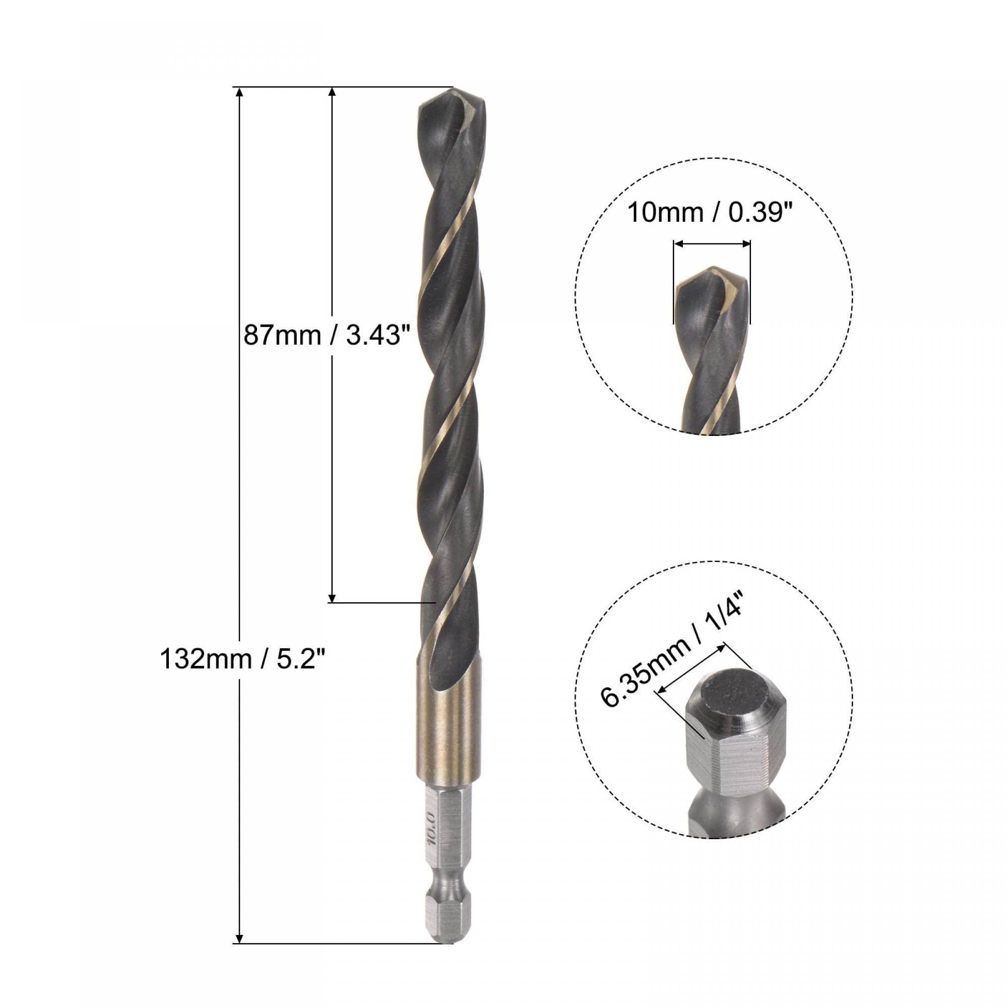 uxcell High Speed Steel Hex Shank Twist Drill Bit, 10mm Drilling Dia with 1/4 Inch Hex Shank 132mm Length