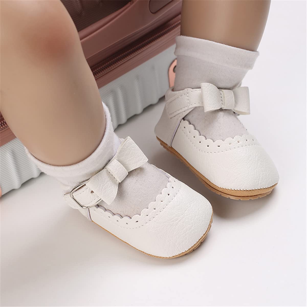 LAFEGEN Baby Girl Shoes Non Slip Soft Sole PU Leather Infant Toddler Mary Jane Flats First Walker Crib Dress Oxford Shoes 3-18 Months, 19 White, 6-12 Months Infant