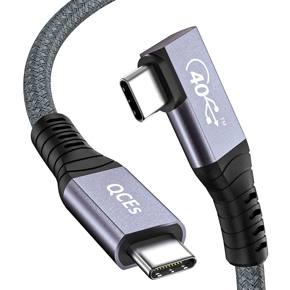 QCEs USB 4 Cable for Right Angle Thunderbolt 4 Cable 6Ft, USB C Video Cable 8K60Hz Display, 40Gbps Data Transfer, 100W PD Charging Compatible with iPhone 15 Pro/Max/Plus MacBook Pro iMac