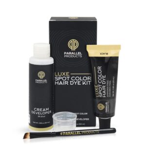 parallel products - luxe color (black) - cream hair dye - 25ml - tint for professional spot coloring - with cream developer, mixing dish and application brush - covers grey hair - root touch up