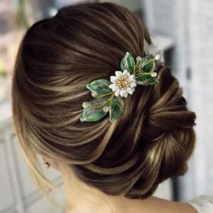 Casdre Flower Bride Wedding Hair Comb Gold Leaf Bridal Side Comb Hair Piece Party Prom Crystal Hair Accessories for Women and Girls (A Green)