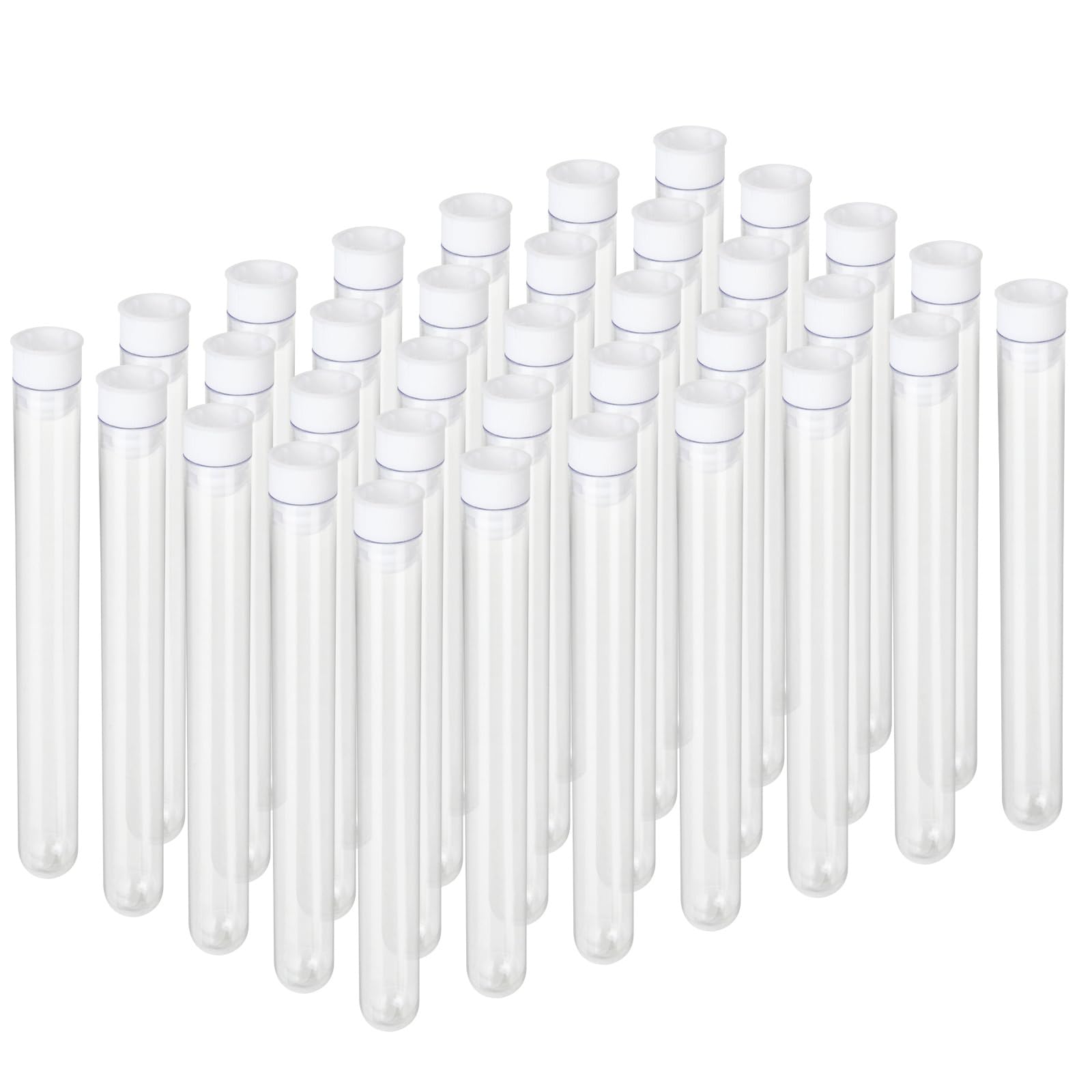 100Pcs Disposable Plastic Test Tubes with Caps 16x150mm 15ml Clear Test Tubes Containers Good Seal for Candy Storage, Bath Salts, Scientific Experiment