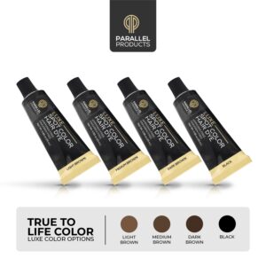 Parallel Products - Luxe Color (Medium Brown) - Cream Hair Dye - 25mL - Tint for Professional Spot Coloring - With Cream Developer, Mixing Dish and Application Brush - Covers Grey Hair - Root Touch Up