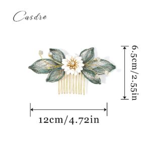 Casdre Flower Bride Wedding Hair Comb Gold Leaf Bridal Side Comb Hair Piece Party Prom Crystal Hair Accessories for Women and Girls (A Green)