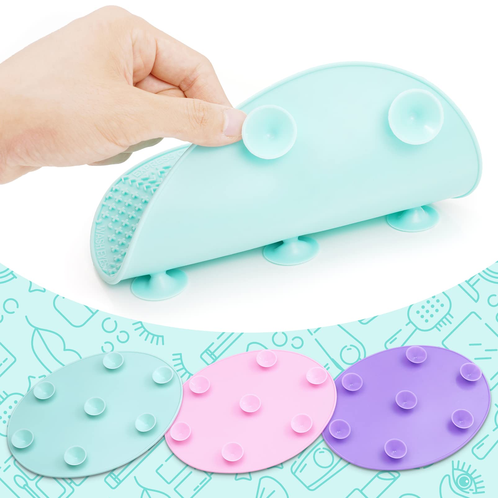 Makeup Brush Cleaner Mat Silicone Brush Cleaning Mat Big Size Make Up Brush Clean Pad with Suction Cup for Makeup Brush Cleaning (Green)