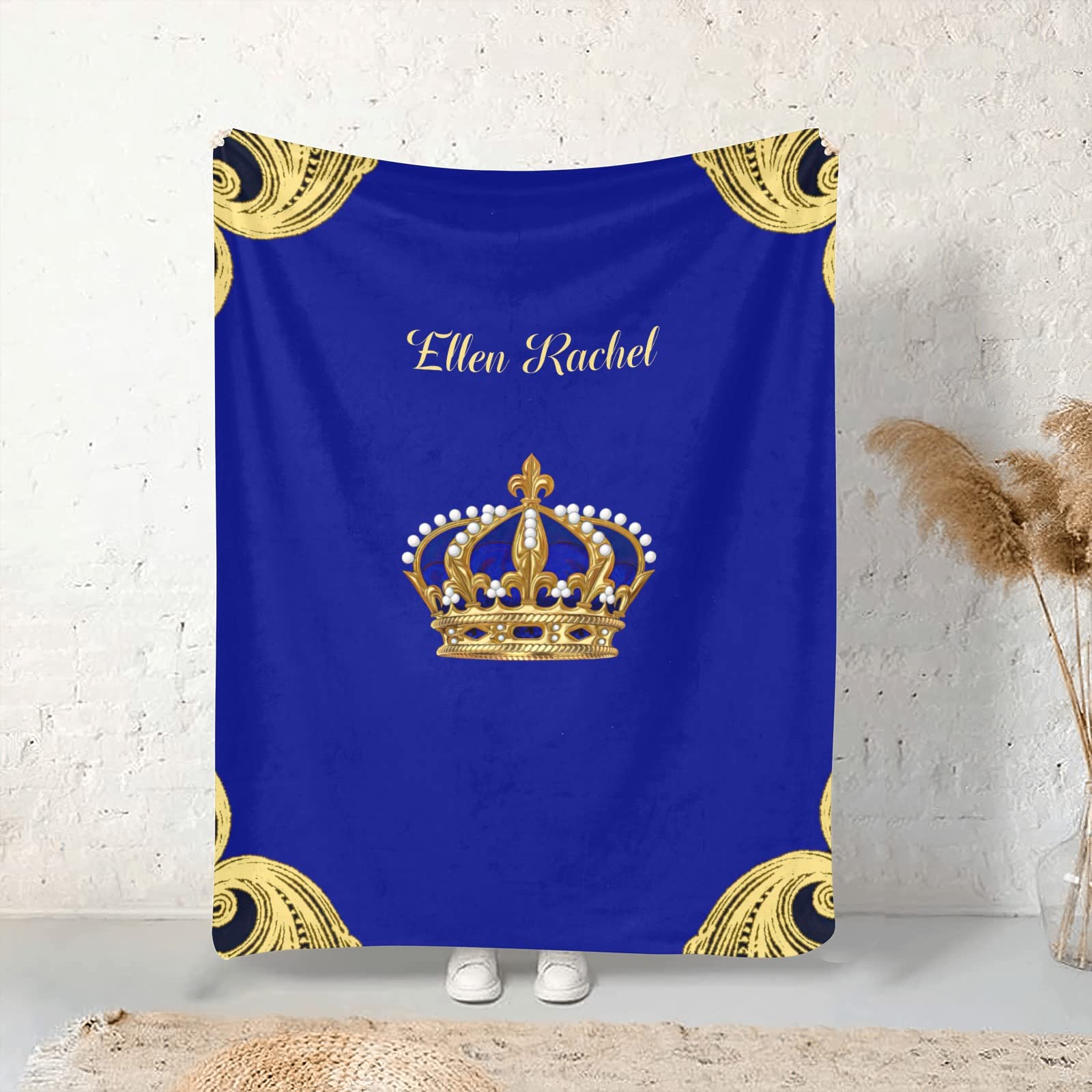 Jewelry Prince Crown Blue Golden Personalized Baby Blanket for Girl Boy Soft Warm Newborn Throw Naps Swaddle Custom Blanket 30X40 in