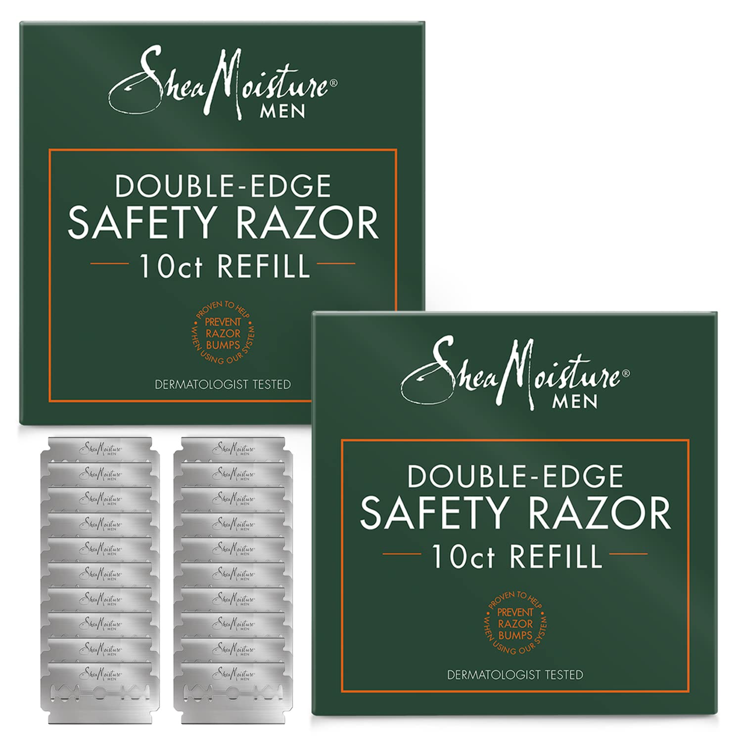 SheaMoisture Men, Double Edge Razors for Men to Refill Double Edge Safety Razor, Platinum Coated, Stainless Steel, Individually Wrapped, 2 Pack - 10 Razor Blades per Box