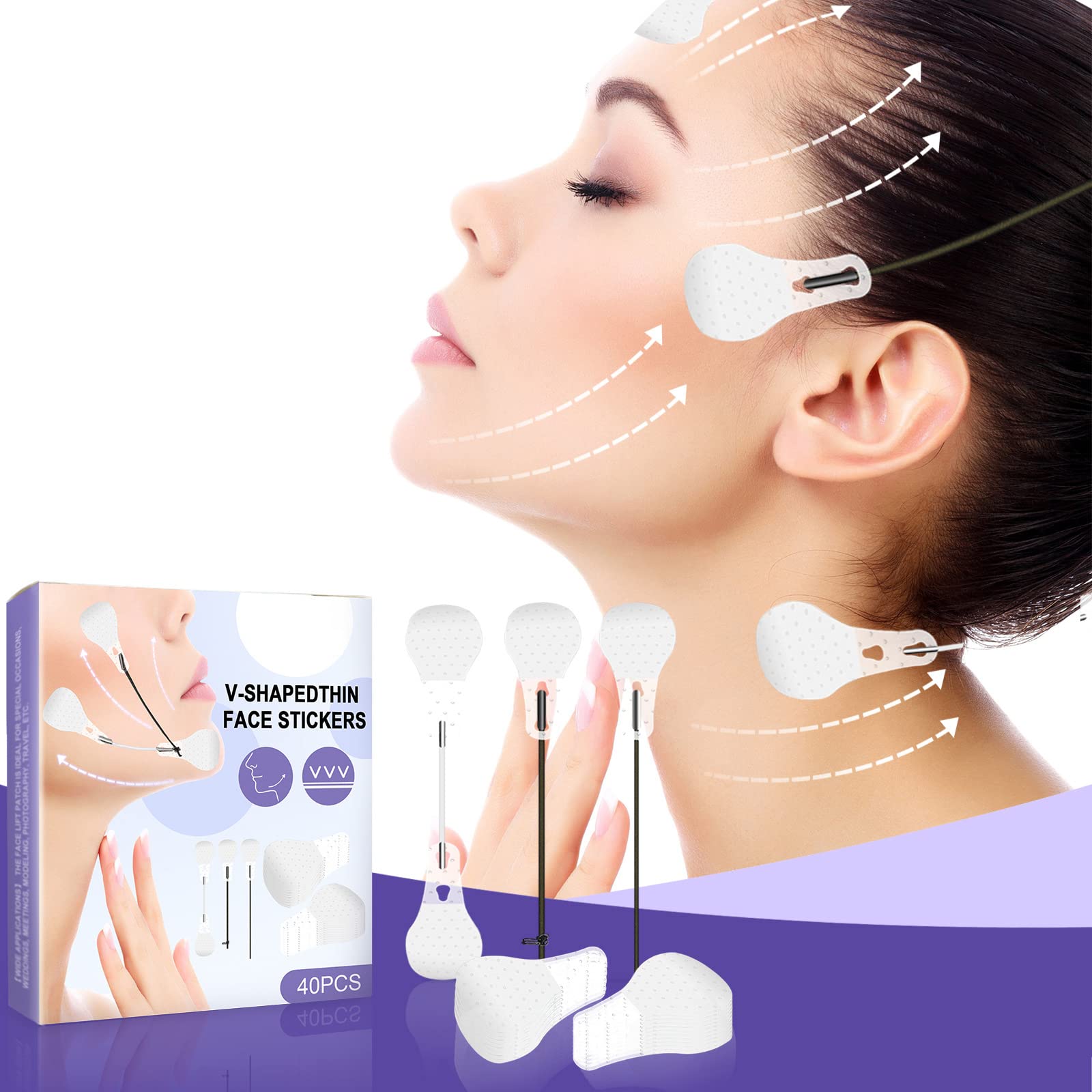 Face Lift Tape, 40Pcs Ultra-thin Invisible Face Tape with Lifting Ropes Elastic,Tightening Skin and Hiding Facial and Neck Wrinkles Lifting Saggy Skin