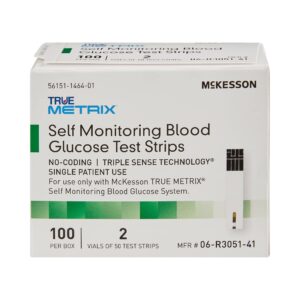 McKesson True METRIX Self-Monitoring Blood Glucose Test Strips - Supplies for Diabetes Self Monitor Systems, 100 Strips, 1 Pack