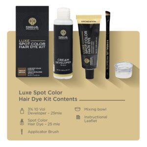 Parallel Products - Luxe Color (Medium Brown) - Cream Hair Dye - 25mL - Tint for Professional Spot Coloring - With Cream Developer, Mixing Dish and Application Brush - Covers Grey Hair - Root Touch Up