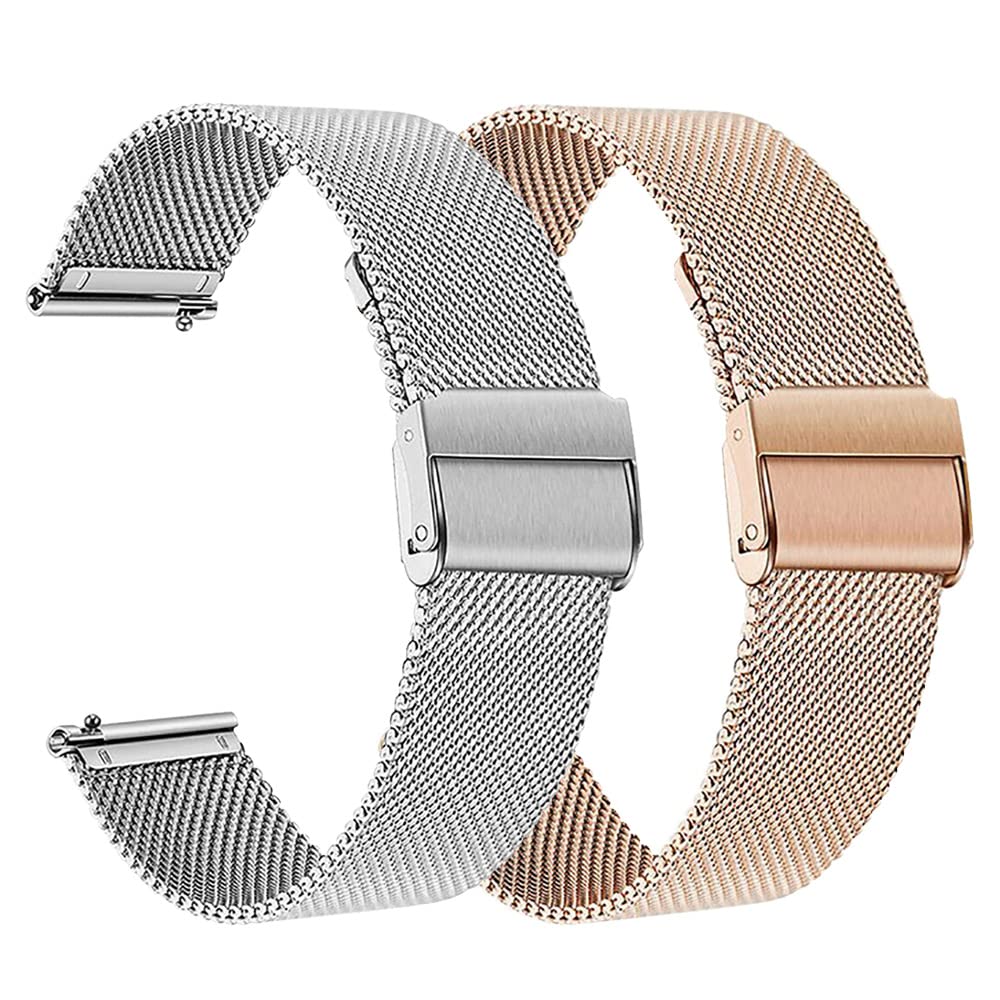 FitTurn Wrist Strap Compatible with TouchElex Smart Watch Bands for TouchElex Venus 1.2" Smart Watch Straps for TouchElex Sirius 1.52" Smart Watch Metal Bracelet (Silver+Rose Gold)