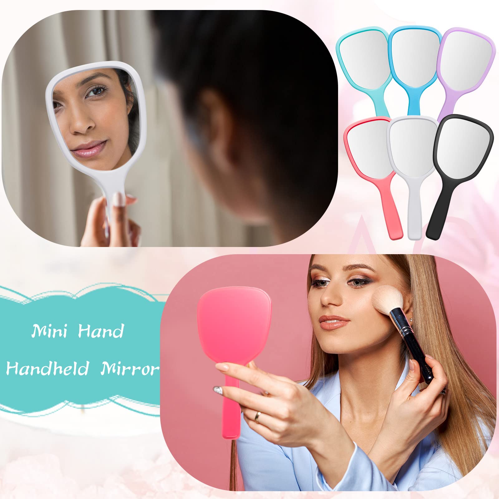 Vinsot Handheld Mirror Bulk Hand Mirrors with Handle Plastic Compact Travel Makeup Cosmetic Mirror Small Hand Held Mirror Portable Vanity Mirror for Home Camping Classroom, 7.09 x 3.15 Inches