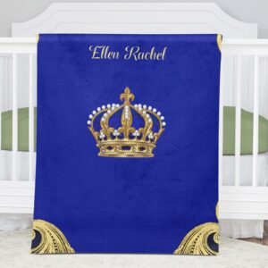 Jewelry Prince Crown Blue Golden Personalized Baby Blanket for Girl Boy Soft Warm Newborn Throw Naps Swaddle Custom Blanket 30X40 in