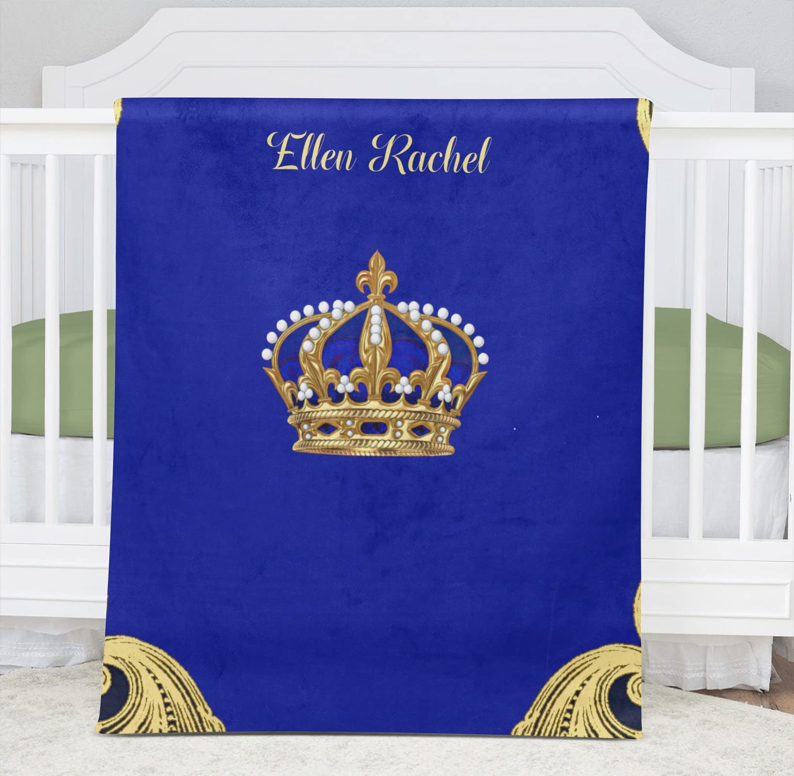 Jewelry Prince Crown Blue Golden Personalized Baby Blanket for Girl Boy Soft Warm Newborn Throw Naps Swaddle Custom Blanket 30X40 in