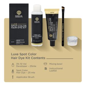 Parallel Products - Luxe Color (Black) - Cream Hair Dye - 25mL - Tint for Professional Spot Coloring - With Cream Developer, Mixing Dish and Application Brush - Covers Grey Hair - Root Touch Up