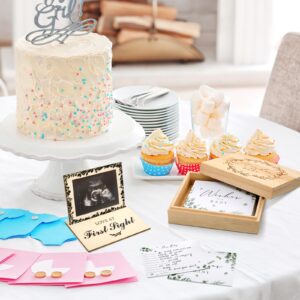 53 Pcs Baby Shower Games Set Including 50 Pcs Wishes for Baby Shower Advice Wishes Cards with Wooden Keepsake Box, Sonogram Photo Picture Frame and Rose Gold Pen for Baby Shower Birthday Activities